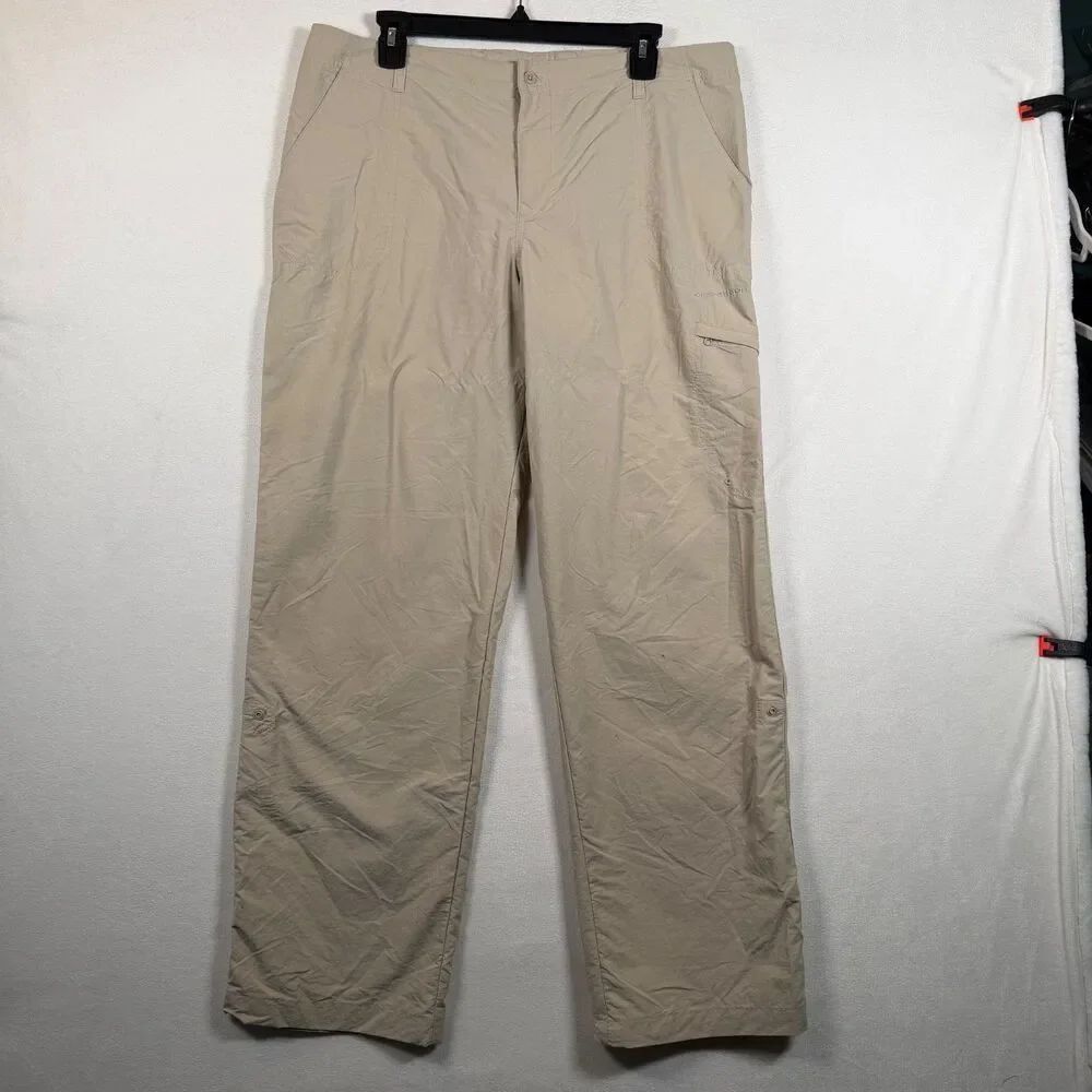 Columbia PFG Omni-Shade Pants Womens 16 Beige Nylon Hiking Fishing Roll Tab Carg